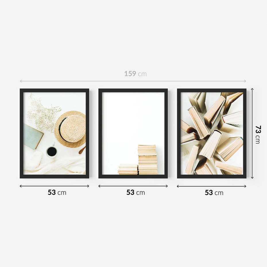 Zestaw obrazy w ramie 50x70 galeria - Książki, kawa, kapeusz - rama czarna