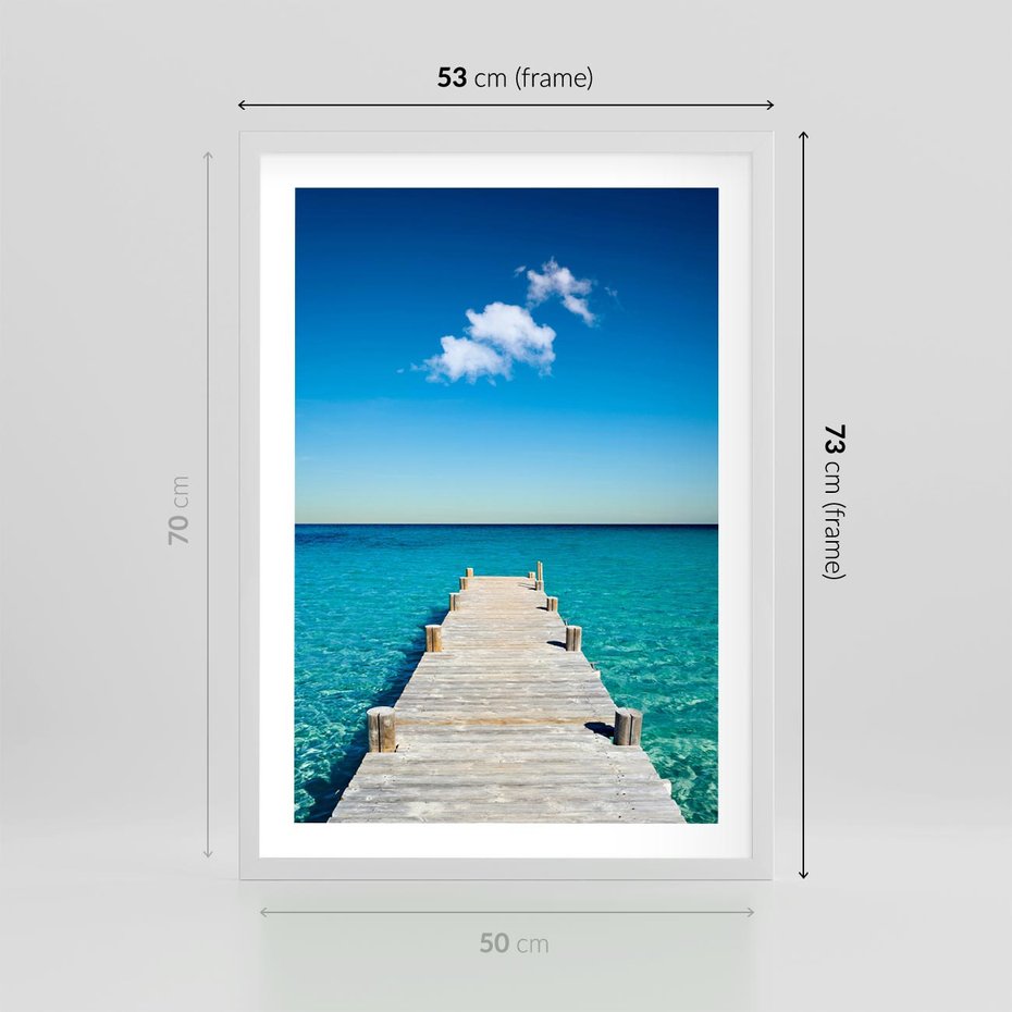 Plakat w ramie 50x70 - Letnie Morskie Uczucie - morze, pomost - rama biała