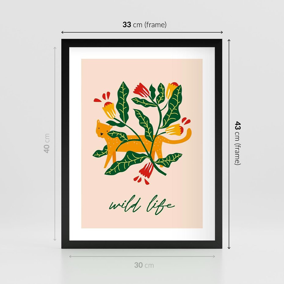 Plakat w ramie 30x40 - Tygrys w Kwiatach - tygrys, plakat - rama czarna