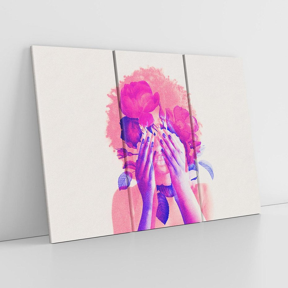 Obraz na płótnie 120x80 - Kwiaty we Włosach - różowa postać, grafika