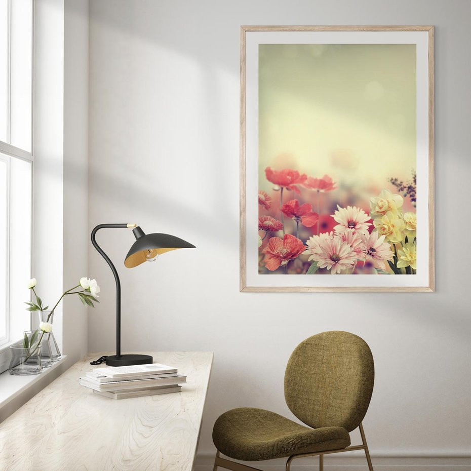 Plakat w ramie 40x50 - Delikatne kwiaty pastelowe - kwiaty, pastelowe - rama drewno