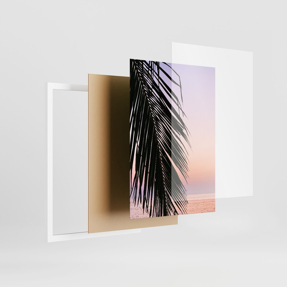 Zestaw obrazy w ramie 30x40 galeria - Tropikalne, palmy, zachód, słońca - rama biała