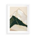 Plakat w ramie 50x70 - Minimalistyczne Góry: Złota Sztuka Natury - minimalistyczna grafika, góry - rama biała