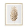 Plakat w ramie 50x70 - Złoty blask palmowego liścia - złota, palma - rama drewno