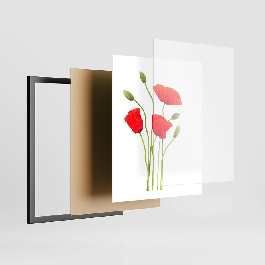 Plakat w ramie 40x50 - Pola maków w pełnym kolorze - maki, kwiaty - rama czarna