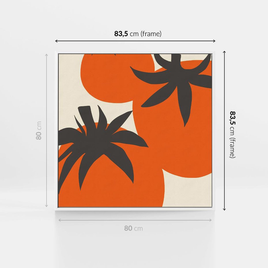 Obraz w ramie 80x80 - Jadalne Kształty - nowoczesny plakat do kuchni, pomidory - rama biała