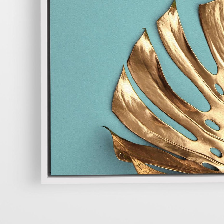 Obraz w ramie 50x50 - Piękno Natury - złote, liście - rama biała