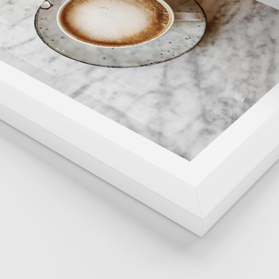 Plakat w ramie 30x40 - Kawa w Perfekcji - kawa w filiżance, cappuccino - rama biała