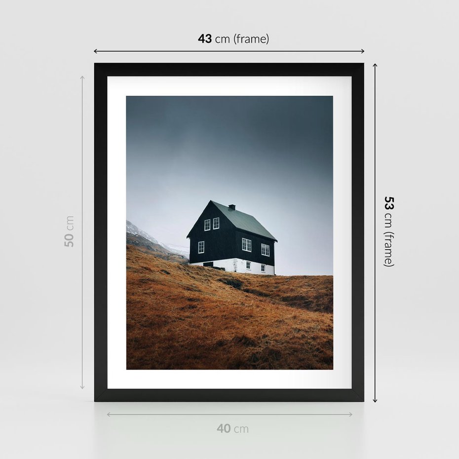 Plakat w ramie 40x50 - Ciepło i Przytulność - skandynawski, domek - rama czarna