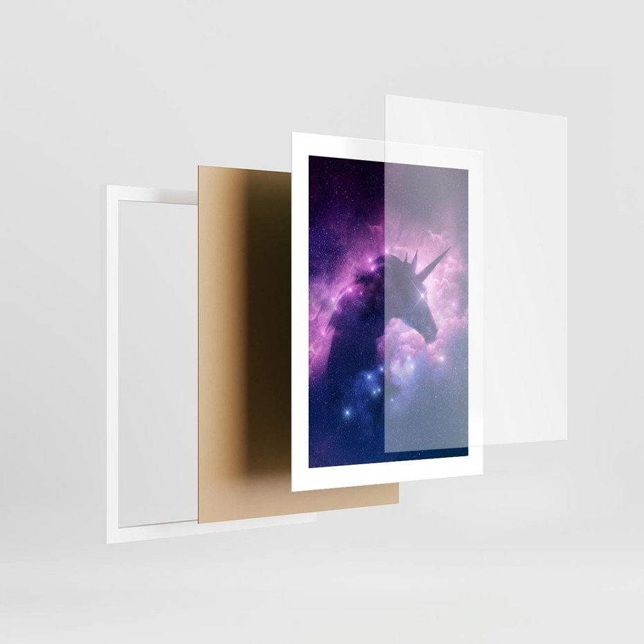 Plakat w ramie 30x40 - Mityczna podróż - kosmos, jednorożec - rama biała