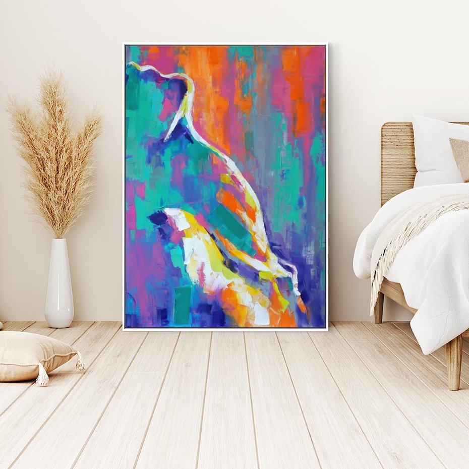 Obraz w ramie 80x120 - Olejne Wibrujące Emocje - abstrakcyjny obraz, różne kolorowe maźnięcia pędzla - rama biała