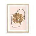 Plakat w ramie 50x70 - Liście w Beżowym Minimalizmie - minimalistyczny obraz, liście monstery - rama drewno
