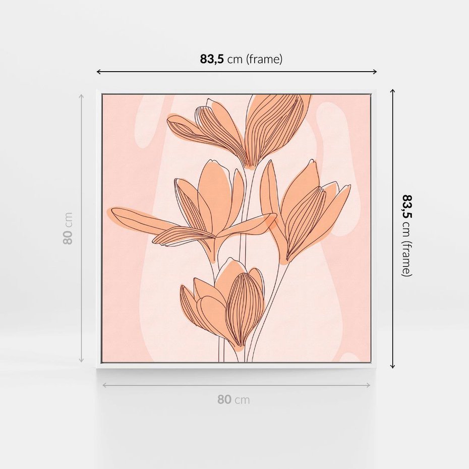 Obraz w ramie 80x80 - Przenikające Kształty - minimalistyczny plakat, pudrowe kwiaty - rama biała
