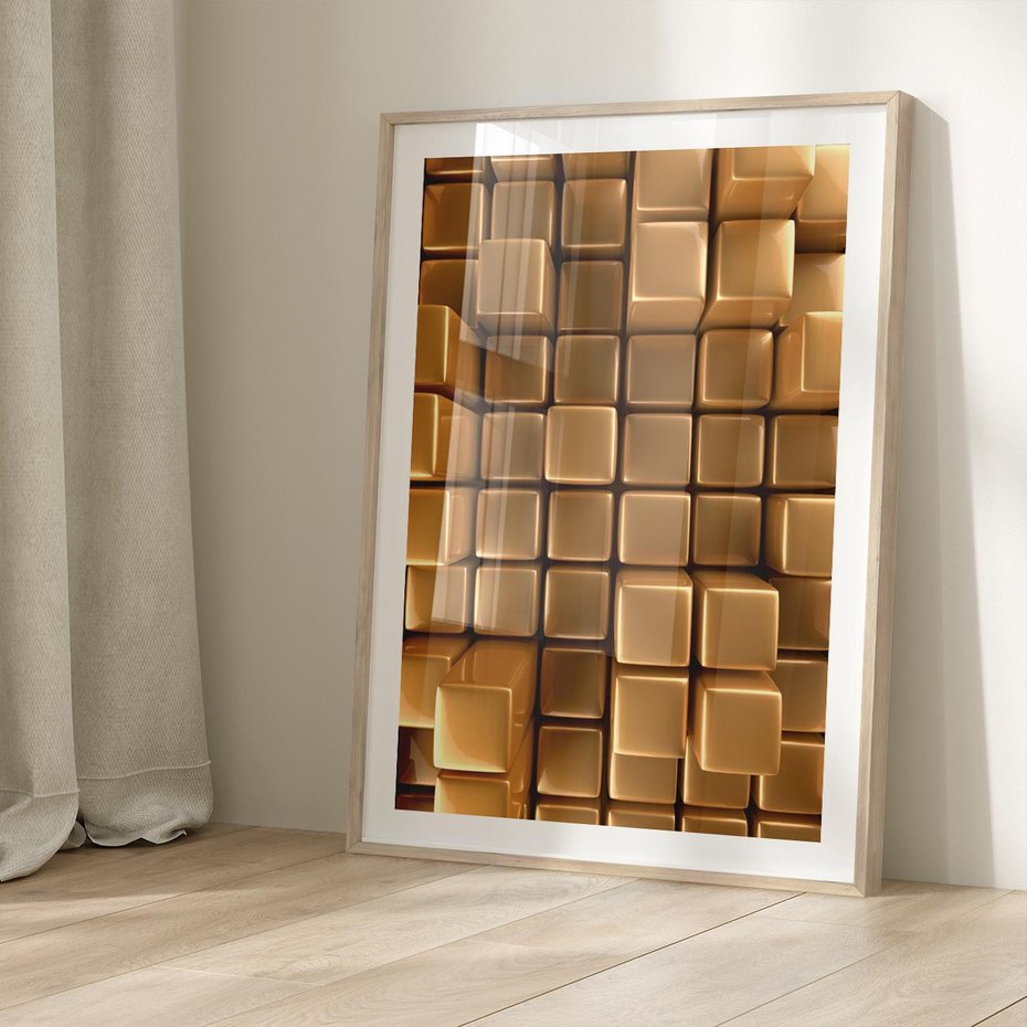 Plakat w ramie 30x40 - Błyszcząca Elegancja - złoto, 3d - rama drewno