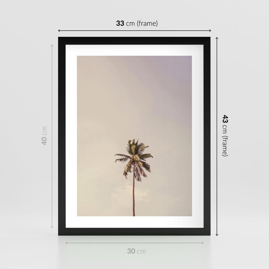 Plakat w ramie 30x40 - Samotna Palma pod Niebem - samotna palma, na tle nieba - rama czarna