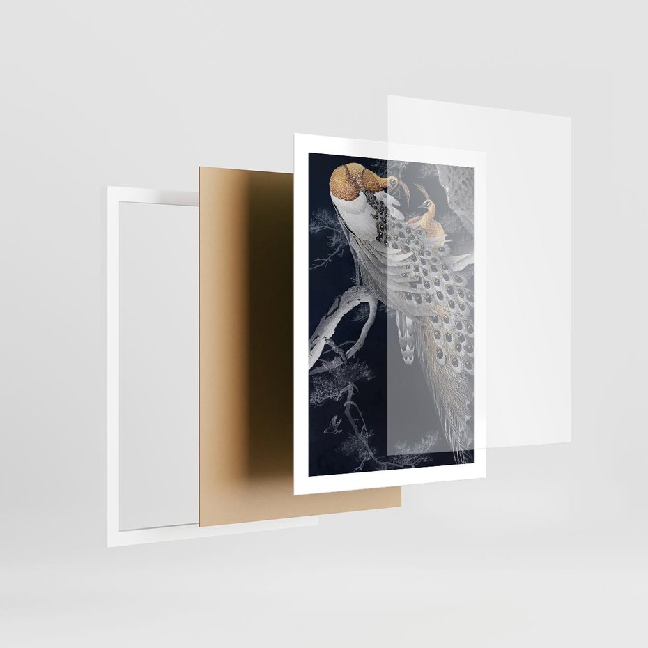 Plakat w ramie 50x70 - Japońskie Pawie - japońska grafika, pawie - rama biała