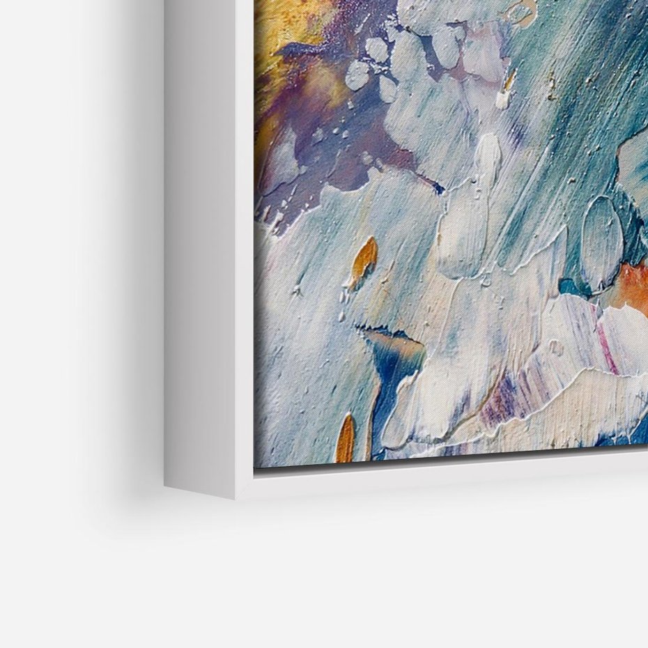 Obraz w ramie 70x50 - Rytmy ukrytych pragnień - chaos i abstrakcja, plamy koloru - rama biała