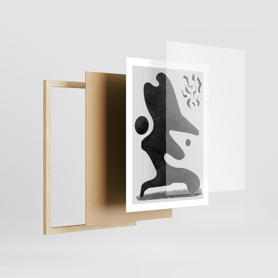 Plakat w ramie 50x70 - Abstrakcja w Monochromii - nowoczesna grafika, abstrakcja - rama drewno