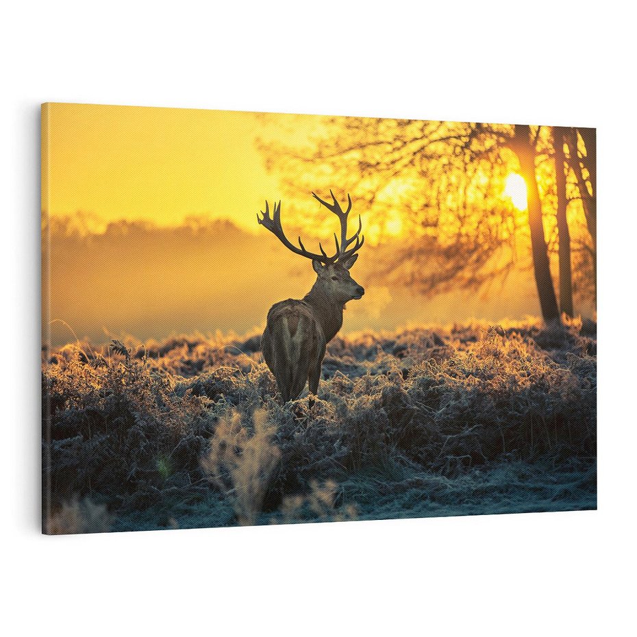 Obraz na płótnie 120x80 - Jesienne Spotkanie w Lesie - jeleń, jesień