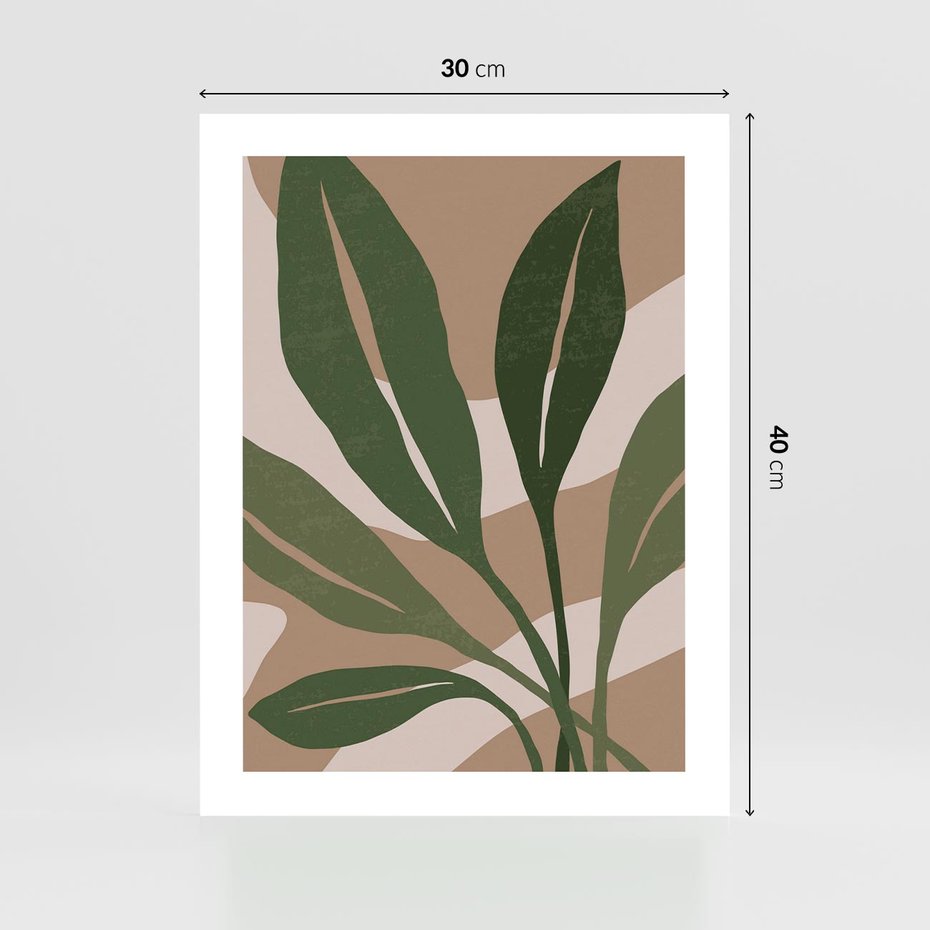 Plakat bez ramy 30x40 - Nowoczesność Natury: Plakat z Zielonymi Liśćmi - nowoczesny plakat, beż