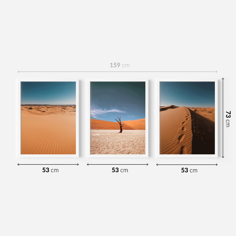 Zestaw obrazy w ramie 50x70 galeria - Pustynia, tryptyk, plakaty - rama biała