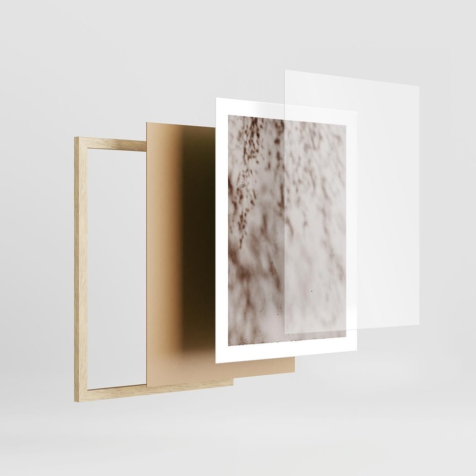 Plakat w ramie 30x40 - Cień Gałęzi - beżowa ściana, cień gałęzi - rama drewno