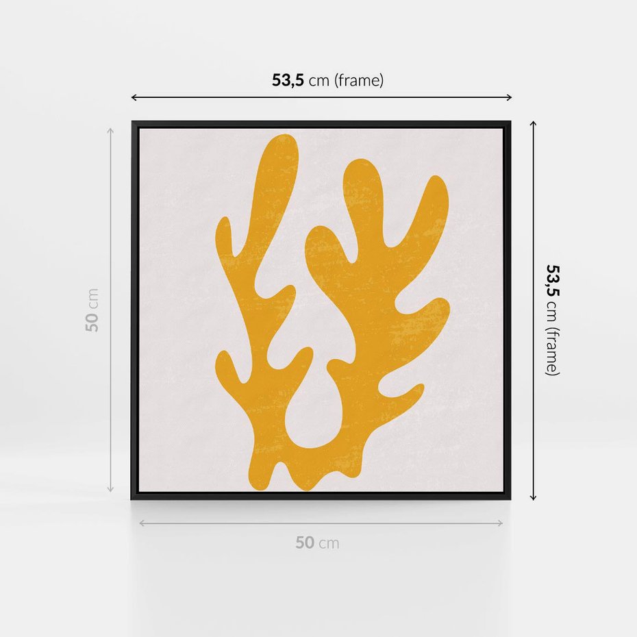 Obraz w ramie 50x50 - Abstrakcyjna Synergia - abstrakcyjna żółta forma, minimalizm - rama czarna