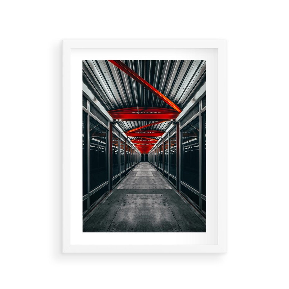 Plakat w ramie 30x40 - Nieskończoność Przestrzeni - korytarz, perspektywa - rama biała