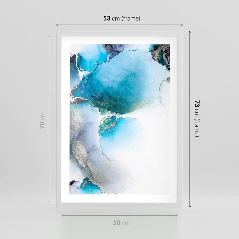 Plakat w ramie 50x70 - Elegancja Marmuru - marmur, błękit - rama biała