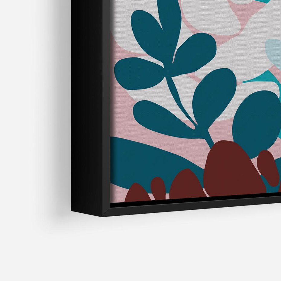 Obraz w ramie 50x50 - Impresje Kształtów - abstrakcyjna kompozycja kwiatowych form, kolor zgaszone - rama czarna