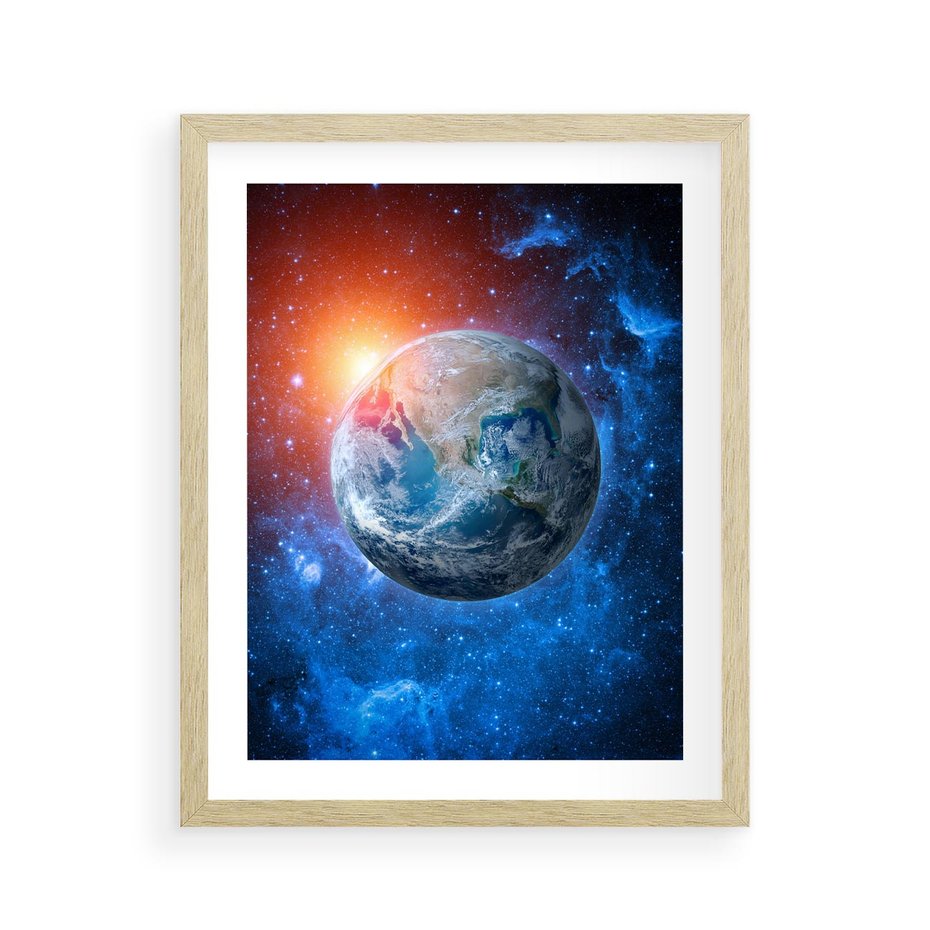 Plakat w ramie 40x50 - Planeta w nieskończoności - ziemia, kosmos - rama drewno