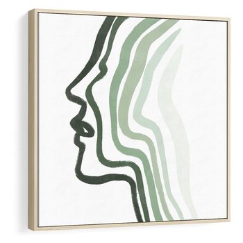 Obraz w ramie 80x80 - Zielony Profil - abstrakcja, zielony portret z profilu - rama drewno