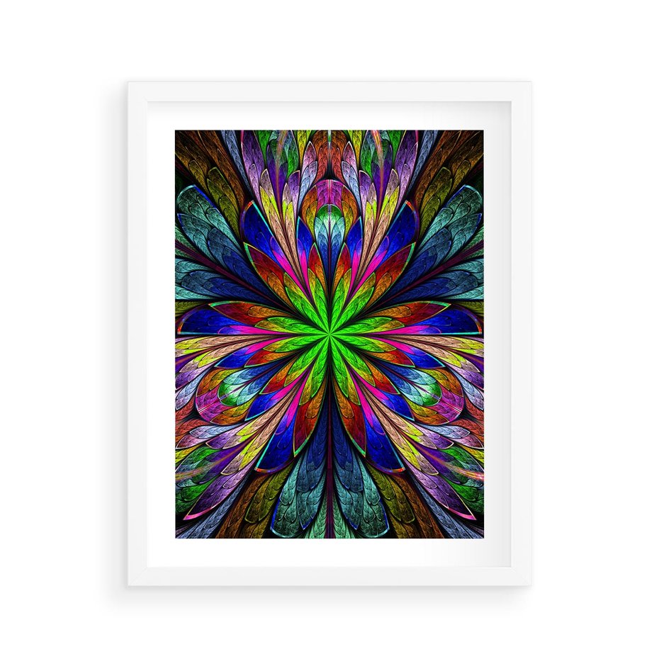 Plakat w ramie 40x50 - Witrażowa magia na płótnie - witraż, sztuka - rama biała