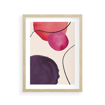 Plakat w ramie 40x50 - Kolorowe Impresje - abstrakcyjne akwarelowe plamy, nieregularne linie - rama drewno