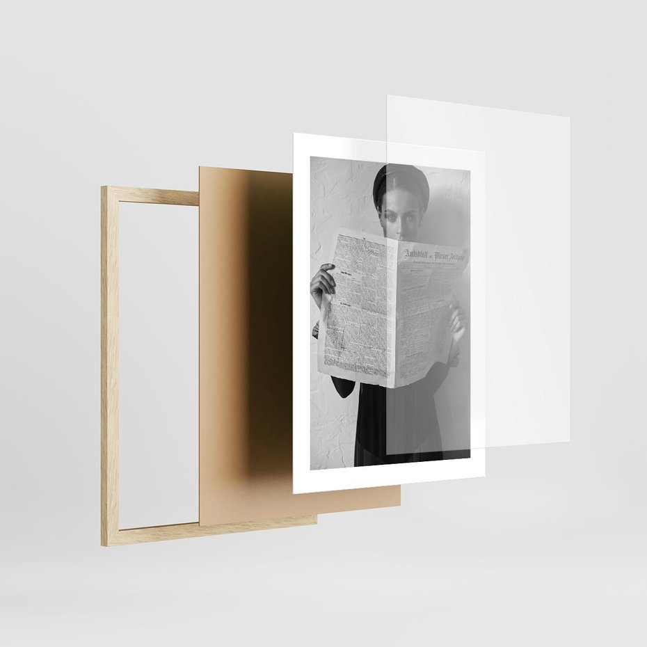 Plakat w ramie 30x40 - Nowe Wiadomości - retro zdjęcie, czarno białe - rama drewno