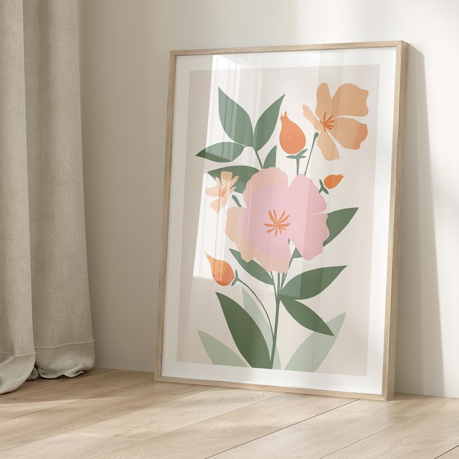 Plakat w ramie 30x40 - Kwiatowe Nastroje - kwiat, sztuka nowoczesna - rama drewno