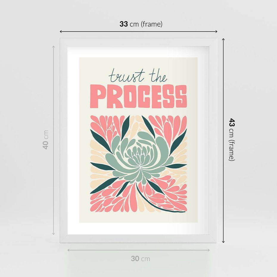 Plakat w ramie 30x40 - Rozbijające Barwy - abstrakcyjny pastelowy kwiat, wyrazista typografia - rama biała