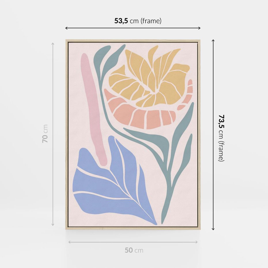 Obraz w ramie 50x70 - Kwiatowe Granice Kształtów - nowoczesny plakat, kwiaty w pastelowych kolorach - rama drewno