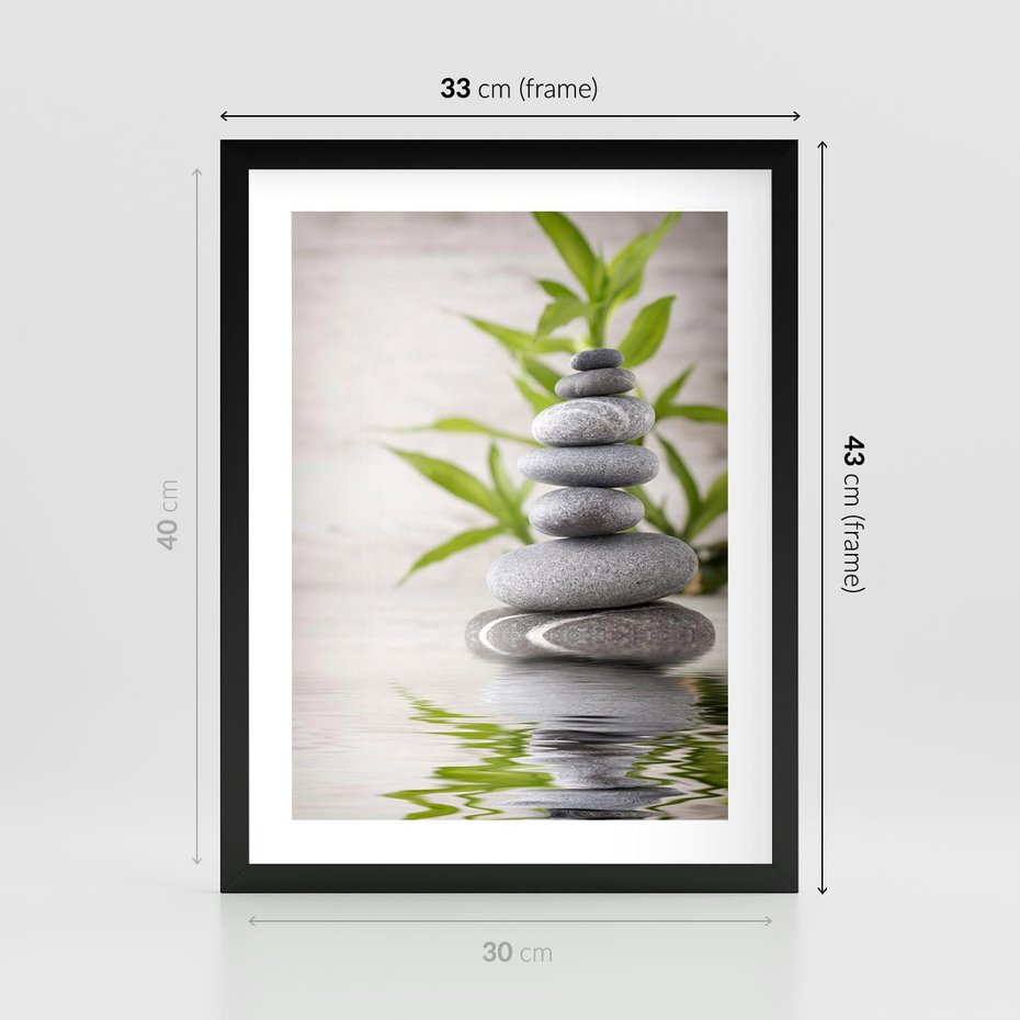 Plakat w ramie 30x40 - Spa kamienie: naturalne piękno - spa, kamienie - rama czarna