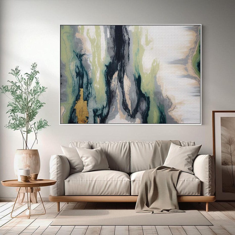 Obraz w ramie 120x80 - Sfumowane zmysły artysty - rozmyte kolory, zieleń - rama biała