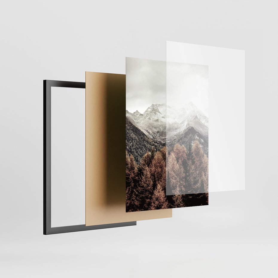 Zestaw obrazy w ramie 50x70 galeria - Chatka, w, górach, drewno - rama czarna