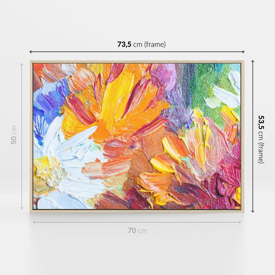 Obraz w ramie 70x50 - Kwiatowe Harmonie - zbliżenie na obraz olejny, gruba warstwa farby - rama drewno
