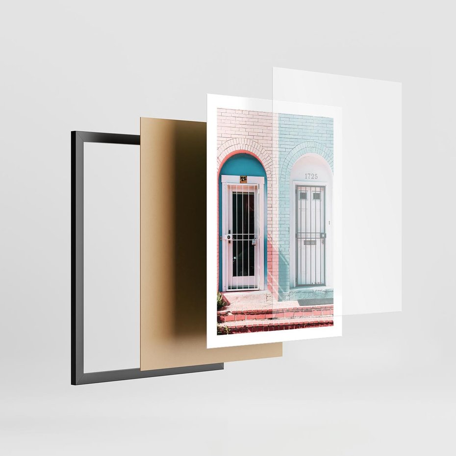 Plakat w ramie 50x70 - Urok Starych Drzwi - stare retro drzwi kamienicy, pastelowe kolory - rama czarna