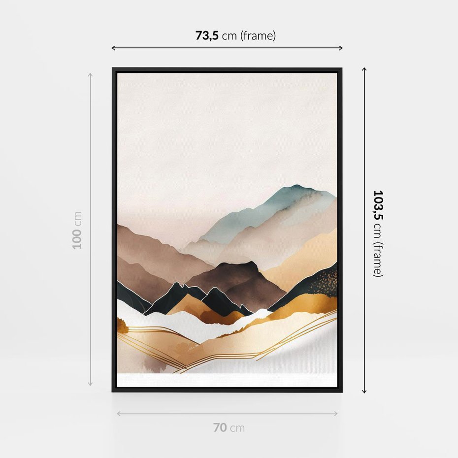 Obraz w ramie 70x100 - Góry Tonące w Pastelach - złote pastelowe góry, akwarela - rama czarna