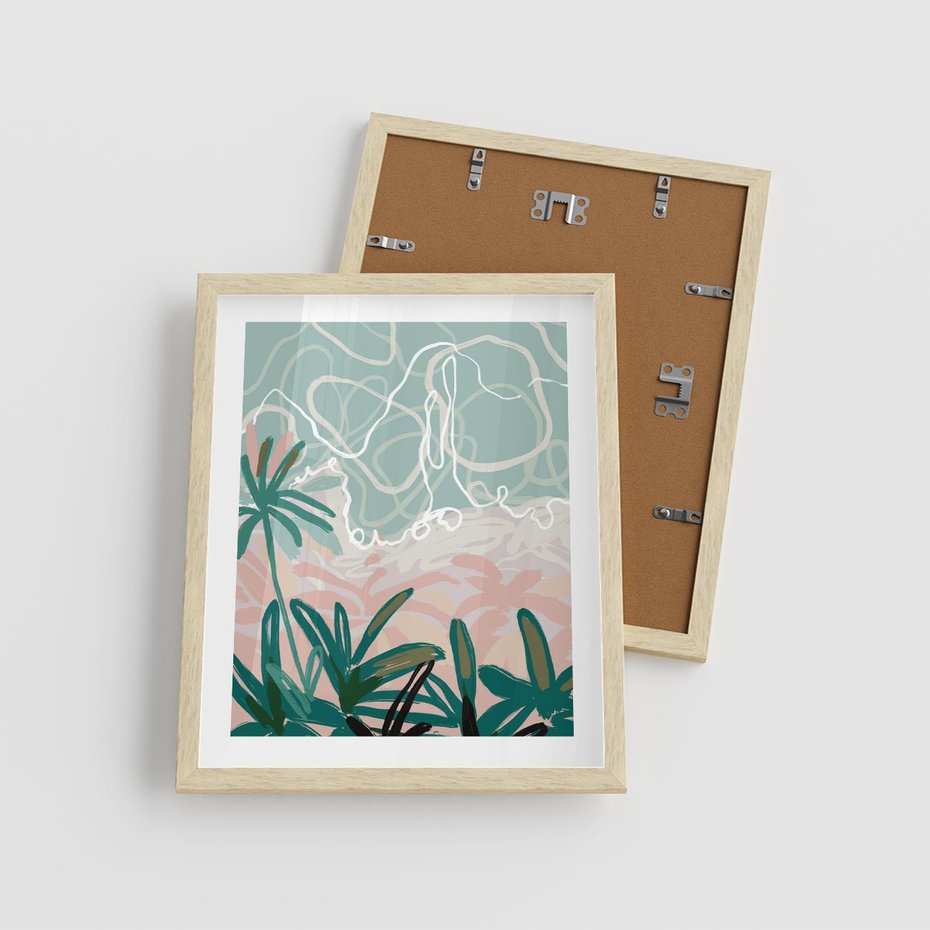 Plakat w ramie 40x50 - Rajski Stan - pastelowy krajobraz, nowoczesny plakat - rama drewno