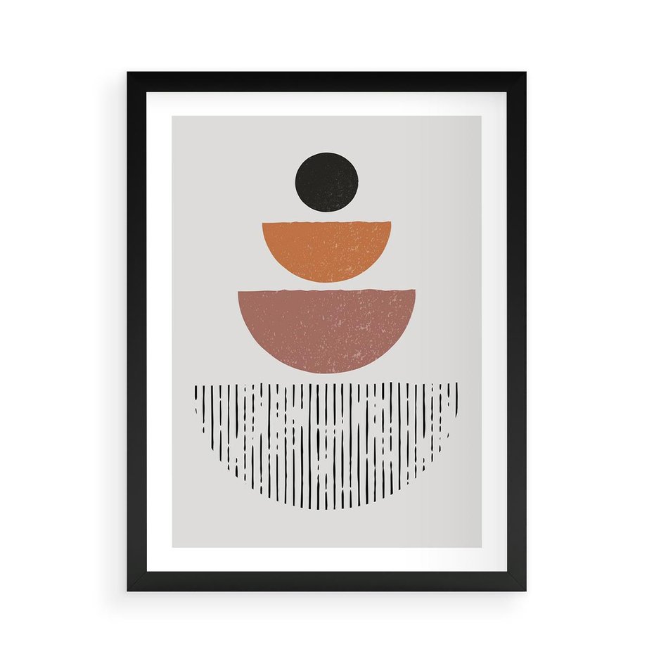 Plakat w ramie 50x70 - Półkola i Boho Akcent - geometria, półkola - rama czarna