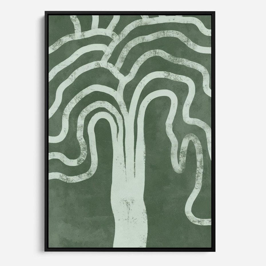 Obraz w ramie 50x70 - Inspirujące Zawiłości Zieleni - abstrakcyjny kształt, zielony plakat - rama czarna