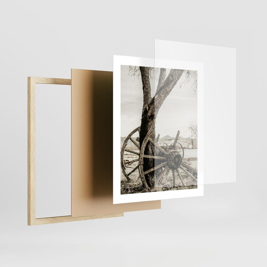 Plakat w ramie 40x50 - Rustykalna Tradycja - koło starego wozu, rustykalny styl - rama drewno