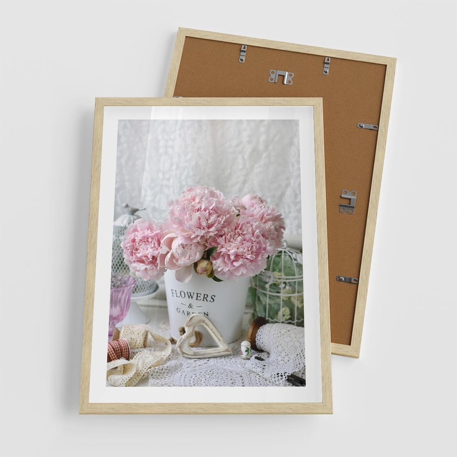 Plakat w ramie 50x70 - Miłość w powietrzu - kwiaty, romantyczne - rama drewno