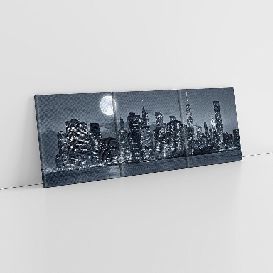 Obraz na płótnie 90x30 - Księżyc nad miastem nocą - księżyc, miasto